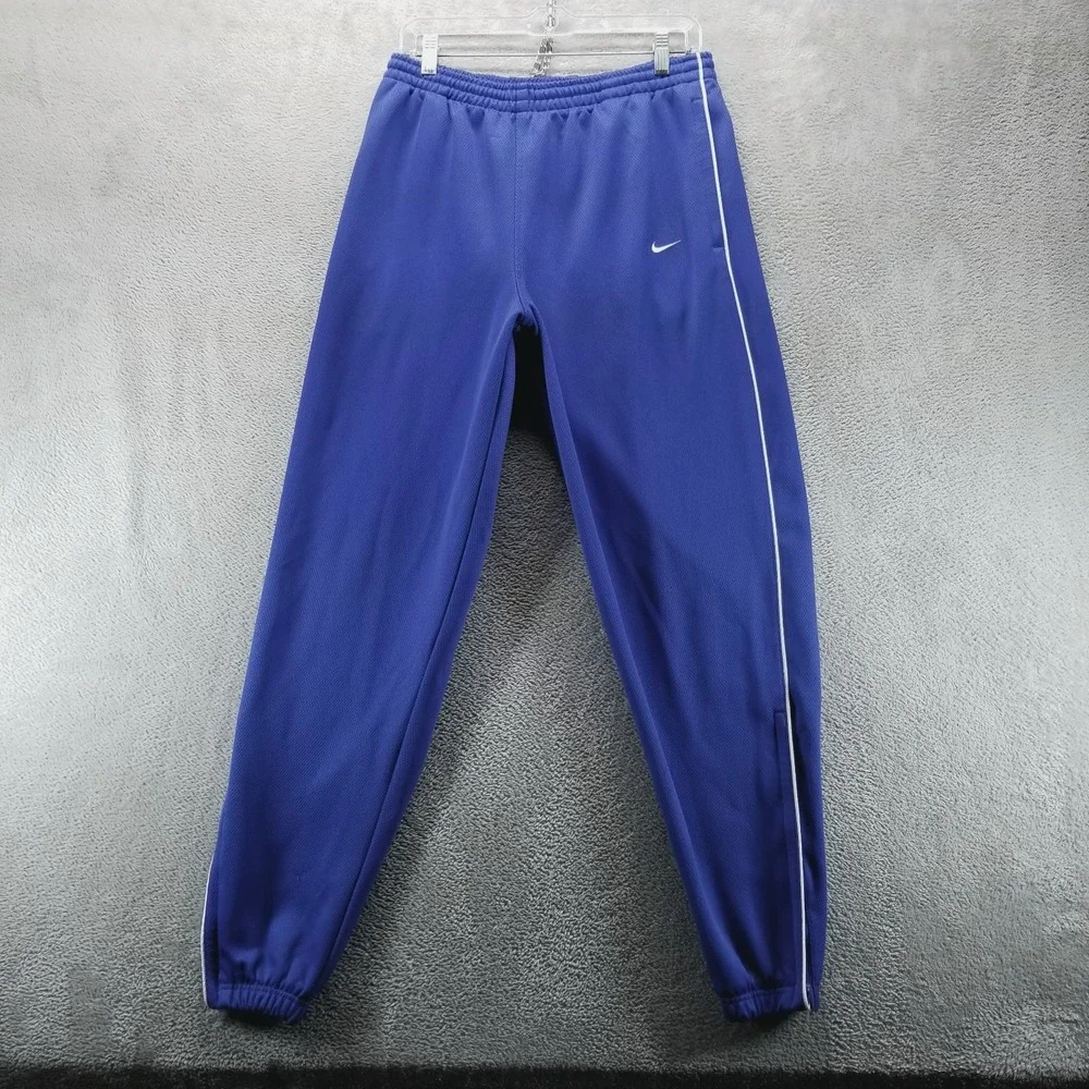 VTG Nike‎ Pants Mens L Blue Basketball Ankle Zip Track Drawstring Pockets Gym